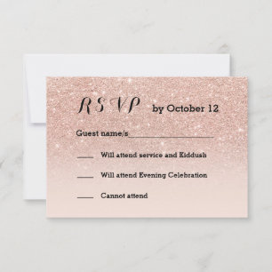 Rose gold faux glitter pink ombre RSVP black Card