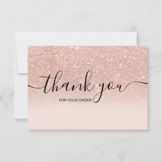 Rose gold faux glitter pink ombre script thank you (Front)