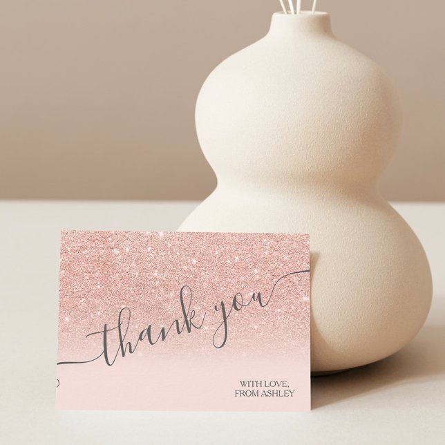 Rose gold faux glitter pink ombre script thank you (Creator Uploaded)