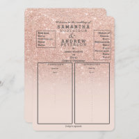 Rose gold faux glitter pink ombre wedding program