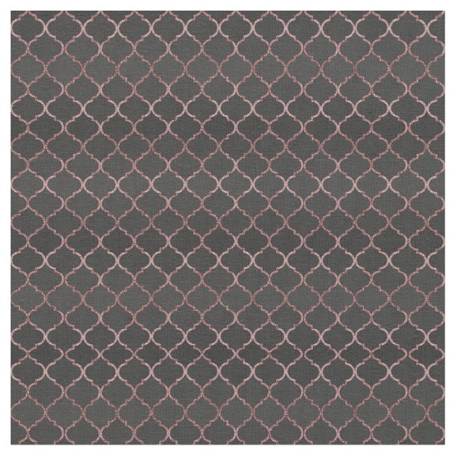 Rose gold faux glitter quatrefoil pattern fabric (Close Up)