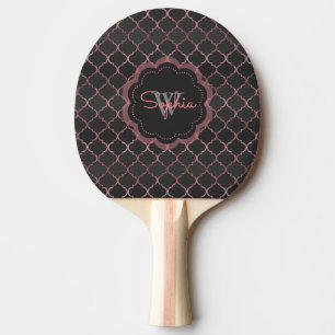 Rose gold faux glitter quatrefoil pattern ping pong paddle