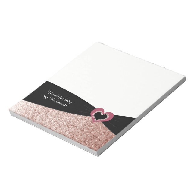 Rose Gold Faux Glitter Ribbon Bridesmaid Thanks Notepad (Rotated)