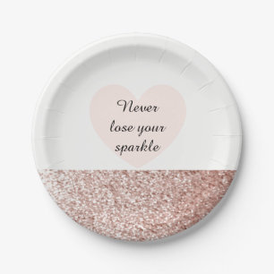 Rose Gold Faux Glitter Sparkle Paper Plate