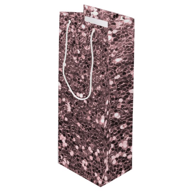Rose Gold Faux Glitter Sparkles Wine Gift Bag (Front Angled)