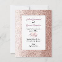 Rose Gold Faux Glitter Style Wedding Invitation
