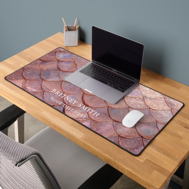 Rose gold faux iridescent Mermaid Scale Desk Mat (Office 2)
