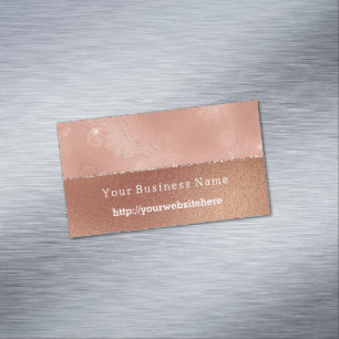 Rose Gold Faux Lace Floral Business name website Magnetic Business Card