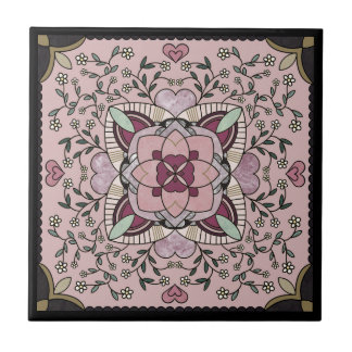 Rose Gold Faux Marble Mandala Tile