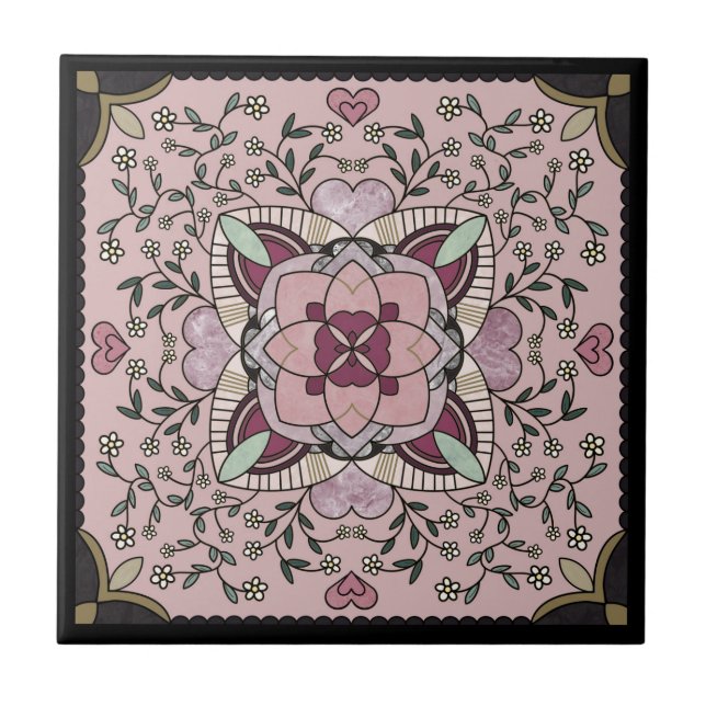 Rose Gold Faux Marble Mandala Tile (Front)