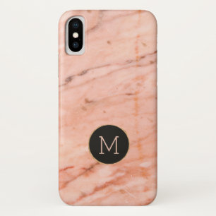 Rose-gold faux marble stone print monogram Case-Mate iPhone case