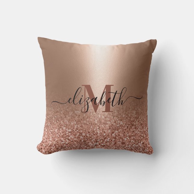 Rose Gold Faux Pink Glitter Cushion (Front)