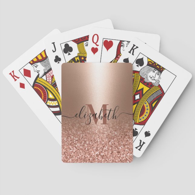 Rose Gold Faux Pink Glitter Playing Cards (Back)