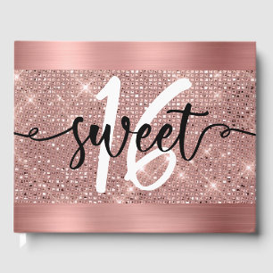 Rose Gold Faux Shimmer & Foil Sweet 16 Guest Book