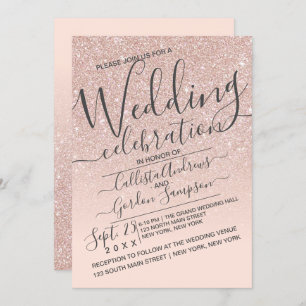 Rose Gold Faux Sparkly Glitter Ombre Wedding Invitation