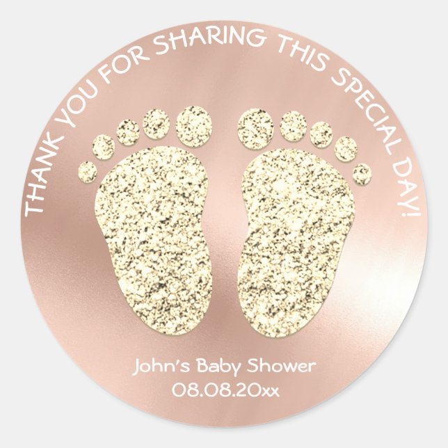 Rose Gold Feet Baby Shower Favour Gift Thank You Classic Round Sticker (Front)