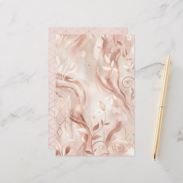 Rose Gold Feminine Aesthetic Two-Sided Paper Sheet (Front/Back In Situ)