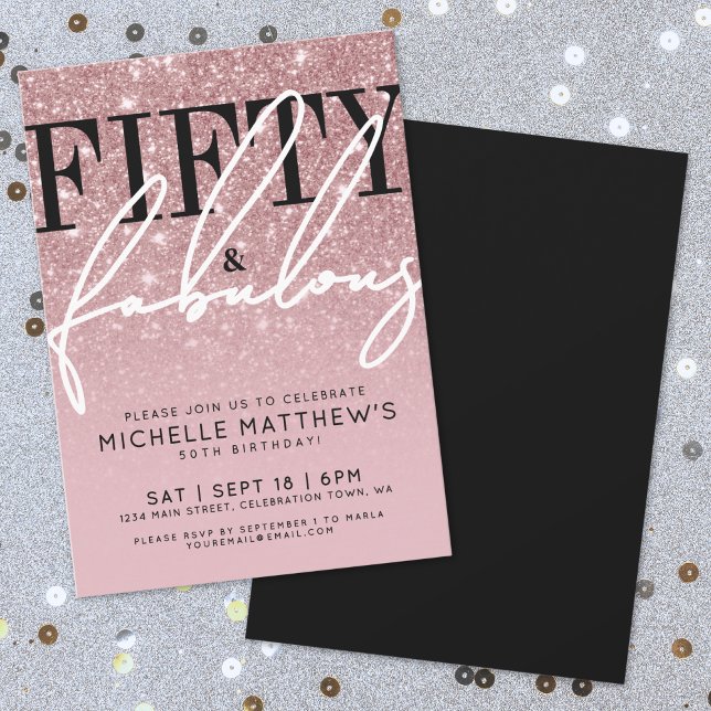 Rose Gold Fifty Fabulous 50th Birthday Party Invitation (Rose Gold Fifty Fabulous 50th Birthday Party Invitation)