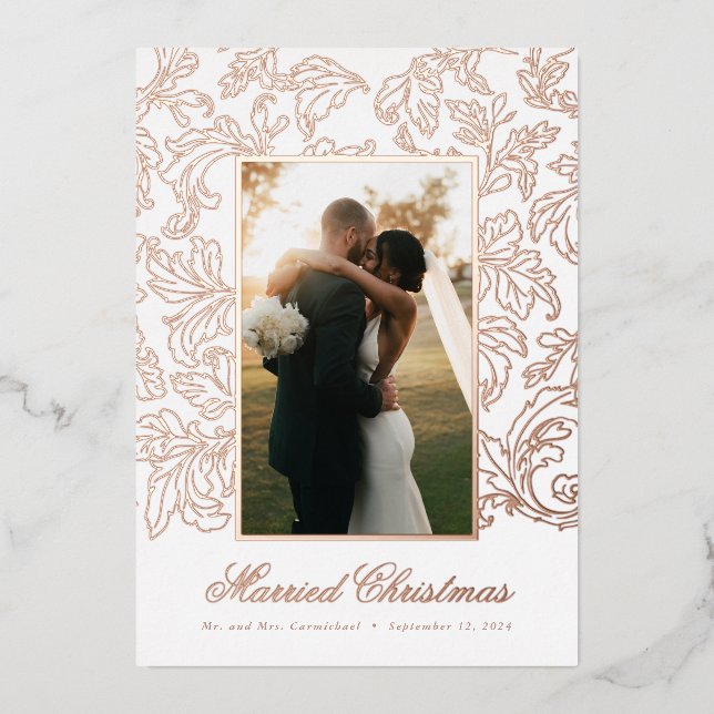 Rose Gold Fine Filigree Married Christmas (Front)