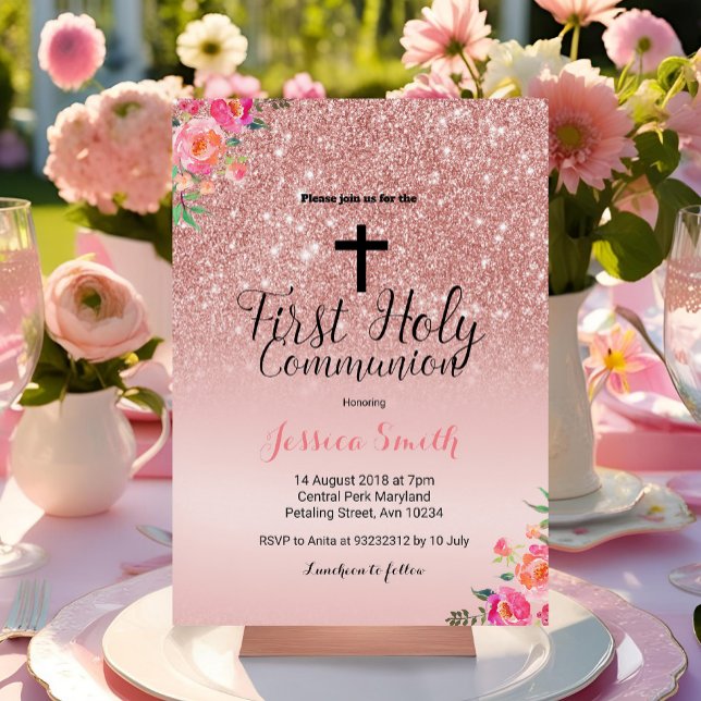 Rose Gold First Communion Invitation (Creator Uploaded)