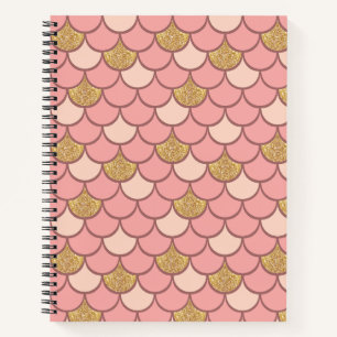 Rose gold fish scale pattern with glitter effect notebook