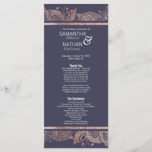 Rose Gold Floral and Navy Blue Wedding Programs Programme