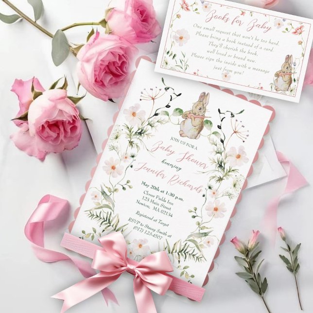 Rose Gold Floral Baby Bunny Baby Shower Invitation (Creator Uploaded)