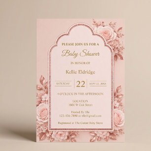Rose Gold Floral Baby Shower Invitation