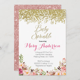Rose Gold Floral Baby Sprinkle Invitations