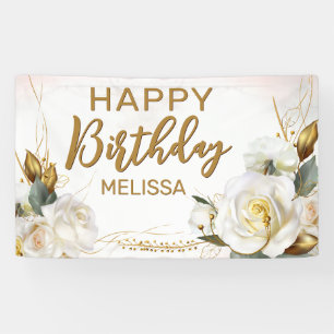 Rose Gold Floral Birthday Banner