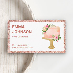 Rose Gold Floral Birthday Cake Pastry Chef Bakery Business Card