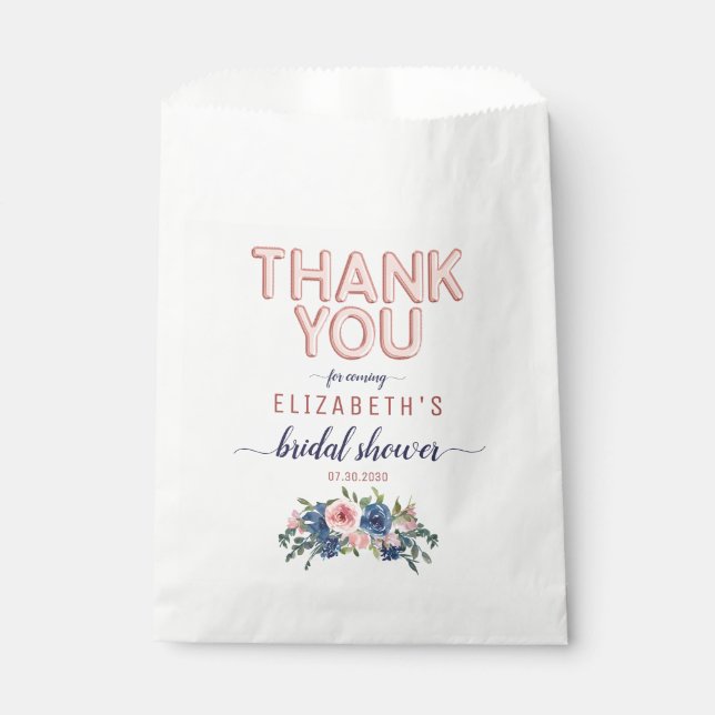 Rose Gold Floral Blush Thank You Bridal Shower Favour Bags (Front)