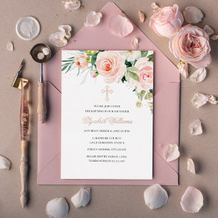 Rose Gold Floral Blush Watercolor Baptism