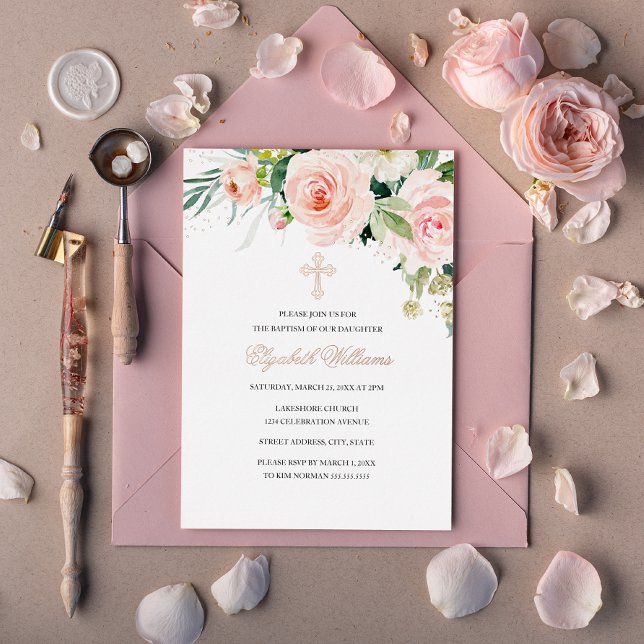 Rose Gold Floral Blush Watercolor Baptism (Creator Uploaded)