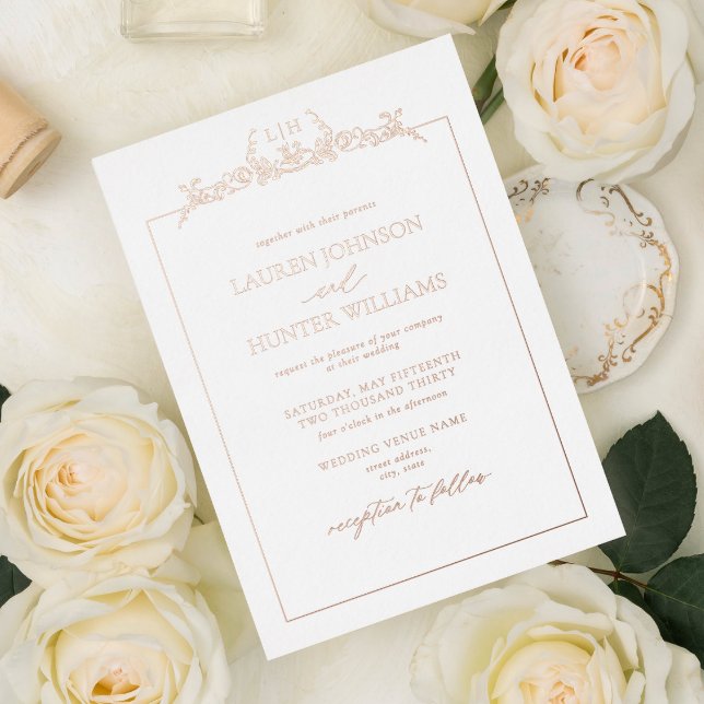 Rose Gold Floral Border Monogram Wedding (Creator Uploaded)