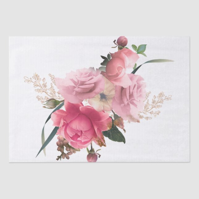 Rose Gold Floral Bouquet Watercolor Decoupage Tissue Paper (Front)