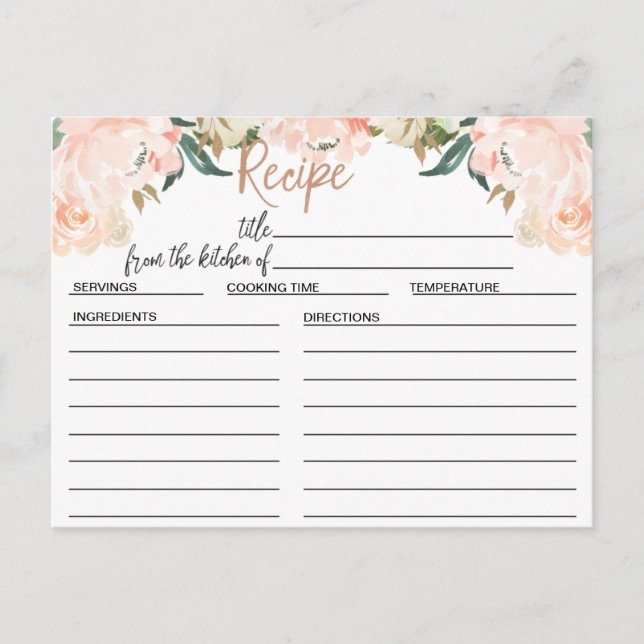Rose Gold Floral Bridal Shower Recipe Card (Front)