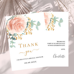 Rose gold floral Bridal Shower thank you card