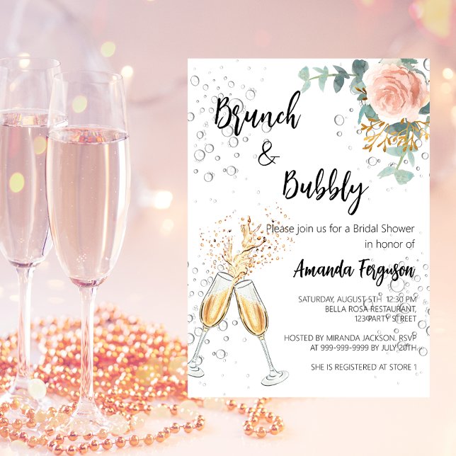 Rose Gold Floral Brunch Bubbly Bridal Shower Invitation (Creator Uploaded)
