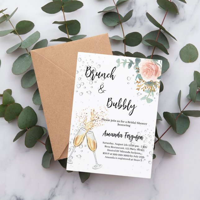 Rose Gold Floral Brunch Bubbly Bridal Shower Invitation (Creator Uploaded)