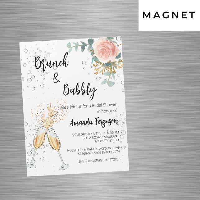 Rose Gold Floral Brunch Bubbly Bridal Shower Magnetic Invitation (Creator Uploaded)