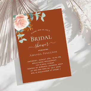 Rose gold floral burnt orange Bridal Shower Invitation