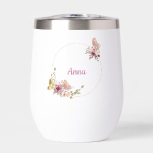 Rose Gold Floral Butterfly Custom Text