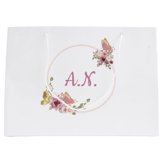 Rose Gold Floral Butterfly – Elegant Personal Large Gift Bag (Front)