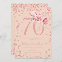 Rose Gold Floral & Confetti 70th Birthday Blush 