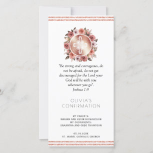 Rose Gold Floral Confirmation Bookmark Favour Thank You Card