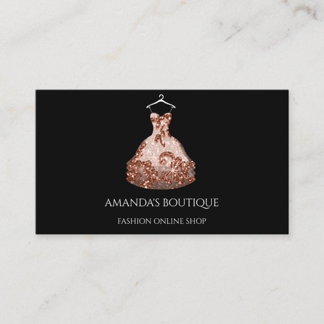 Rose Gold Floral Dress Logo Fashion Event Stylist Business Card (Front)