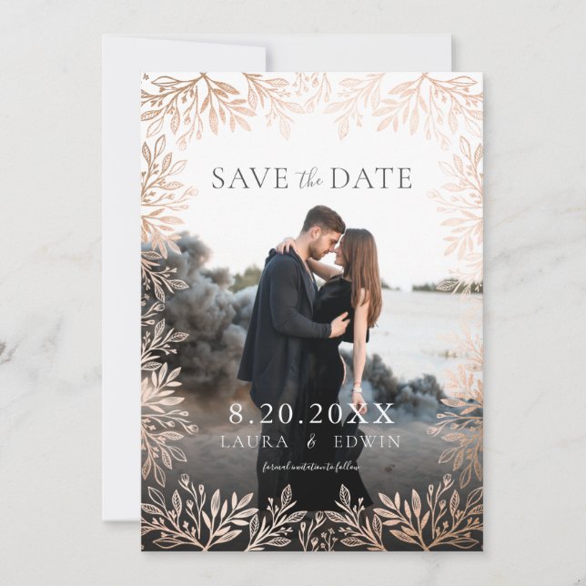 Rose Gold Floral Elegant Wedding Save the Date Invitation (Front)