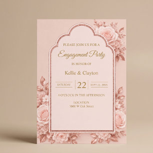 Rose Gold Floral Engagement Party Invitation