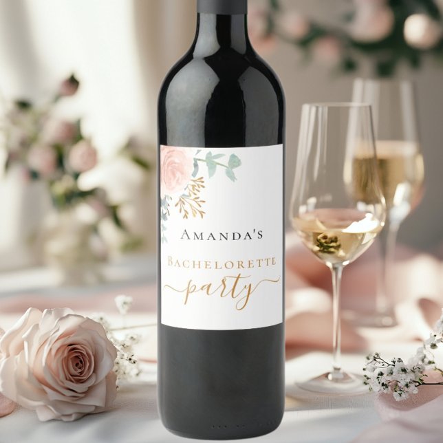 rose gold floral eucalyptus Bachelorette Party Wine Label (Creator Uploaded)